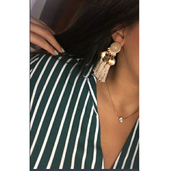 Moonstone Boho Gold Tassel Earrings - Picture 5 of 8